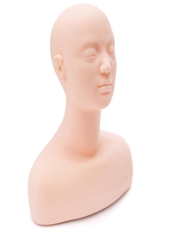 Dicunoy Esthetics Mannequin Head with Shoulder, Soft PVC Human Hair Mannequin Head for Makeup, Facial Techniques, Massage, Lash Extensions Practice, Wig Display, Salons Cosmetology School - Image 1